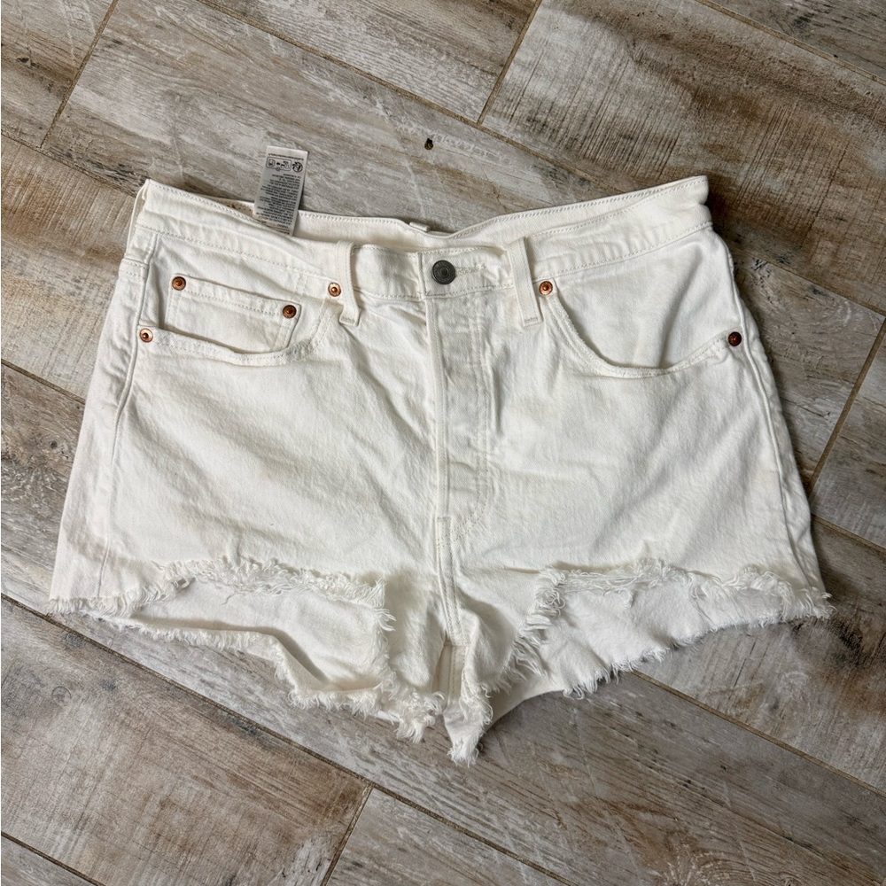 Levi's 501 White Denim Frayed Jean Shorts